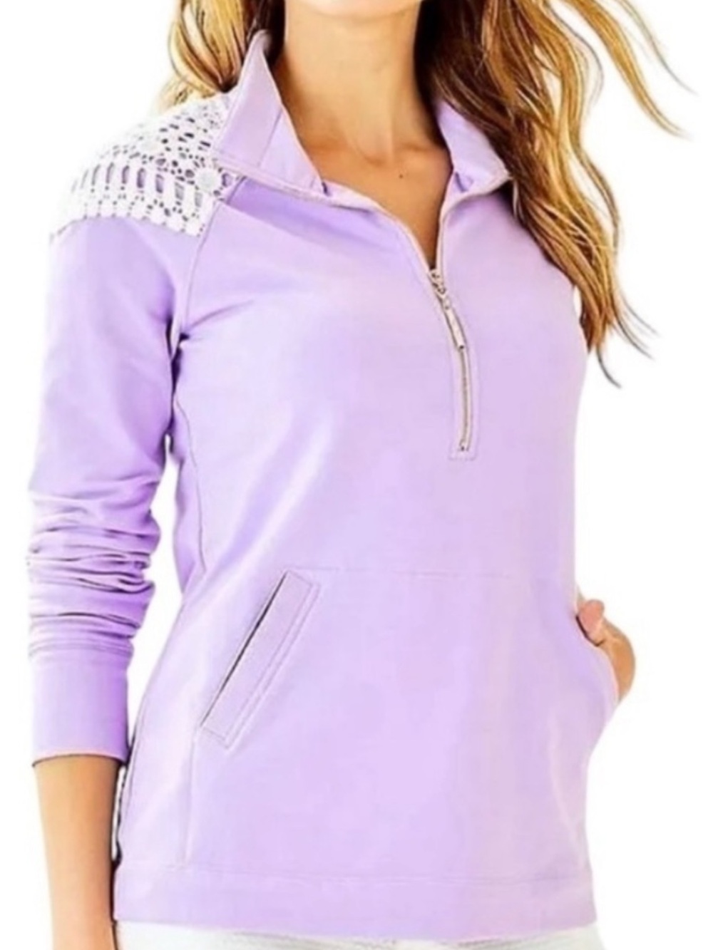 Lilly Pulitzer Lavender Half-Zip Pullover Top with Crochet Accent!! L